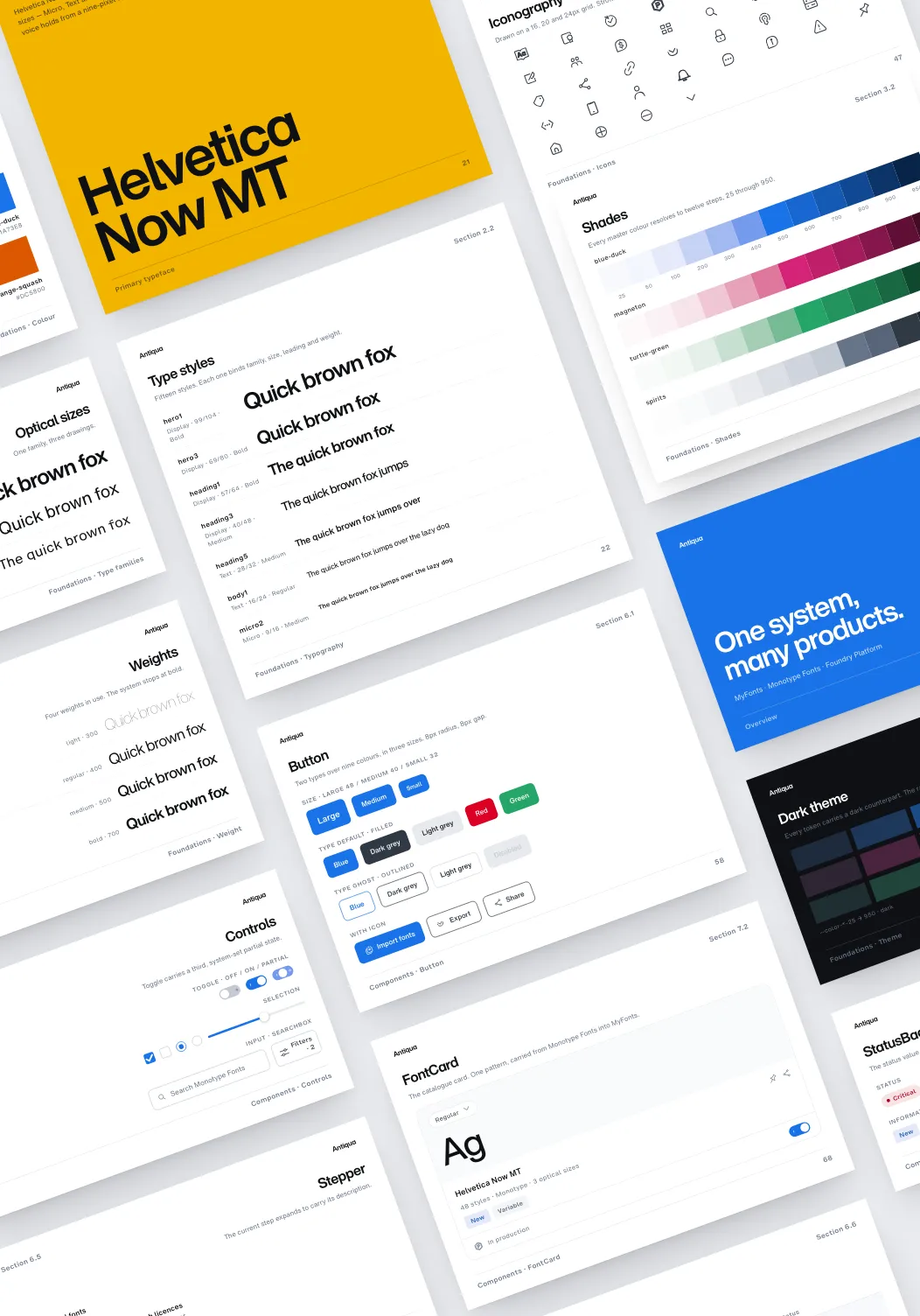 Antiqua design system typography, colours, and components